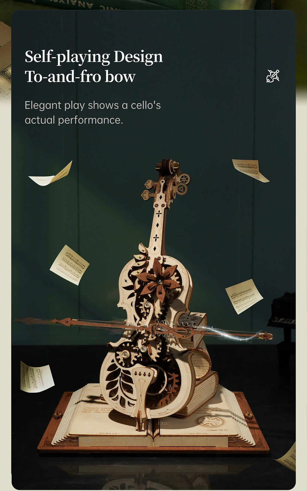 Robotime ROKR Magic Cello Mechanical Music Box, 3D Wooden Puzzle Kit