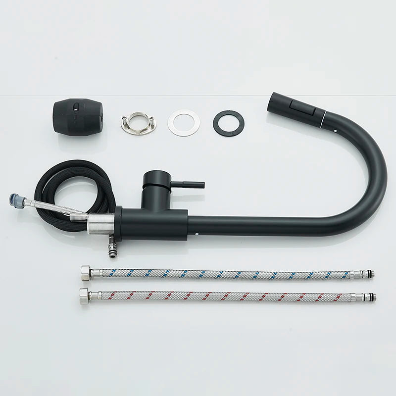 Matte Black Pull-Out Kitchen Faucet with 2 Spray Modes