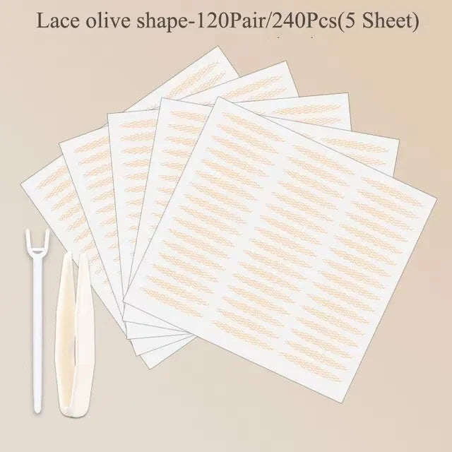 Lace Invisible Double Eyelid Tape, 240 Pieces, Clear and Beige Self-Adhesive Eye Shaping Stickers with Applicator