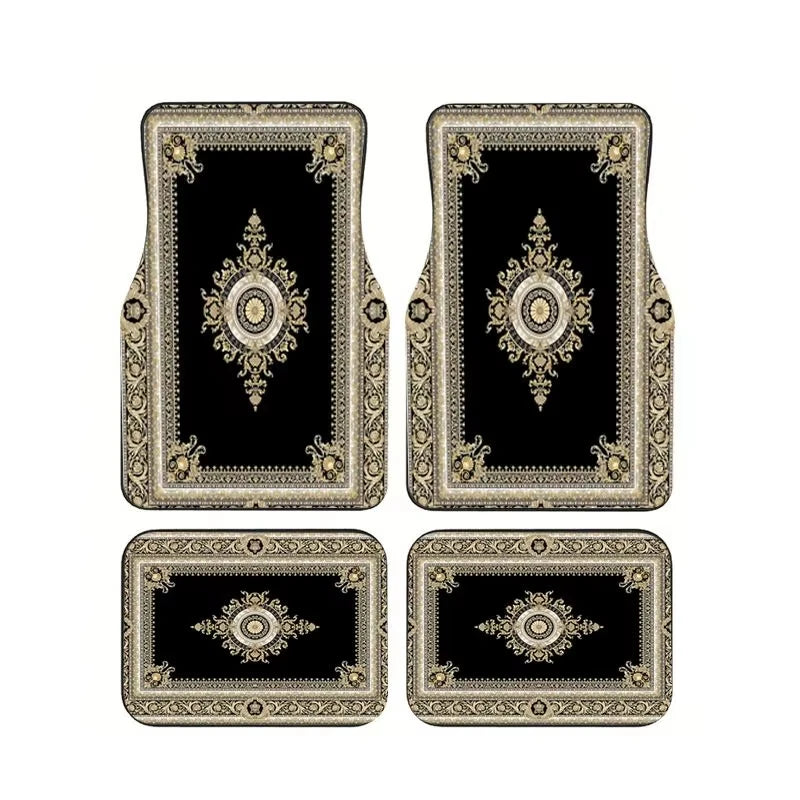 Red Bohemian Paisley Car Floor Mats, 4-Piece Universal Anti-Slip Auto Carpet Set