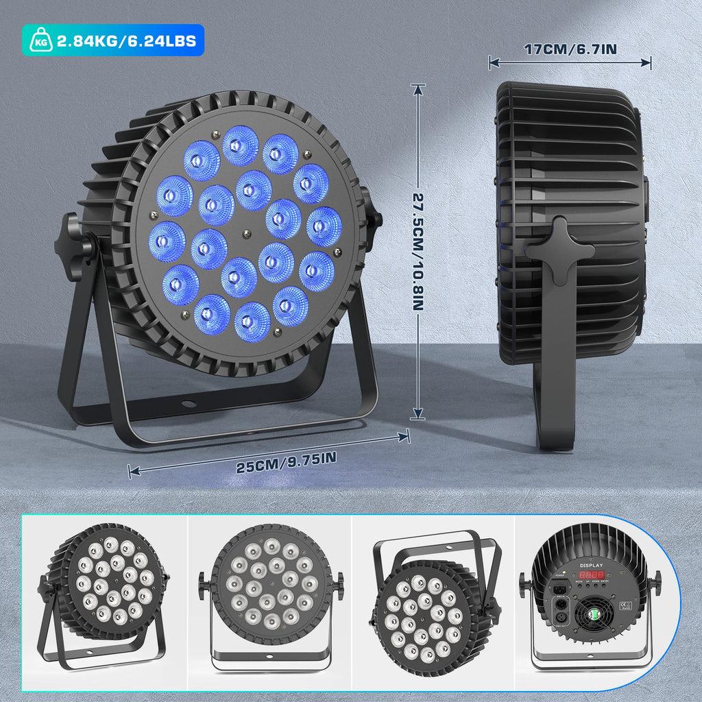 U'King 1/2/4Pcs 200W Par Lights RGBWA+UV 18 LEDs Stage Lights DMX512 Par Can DJ Lights For Wedding Party Disco KTV Bar Nightclub