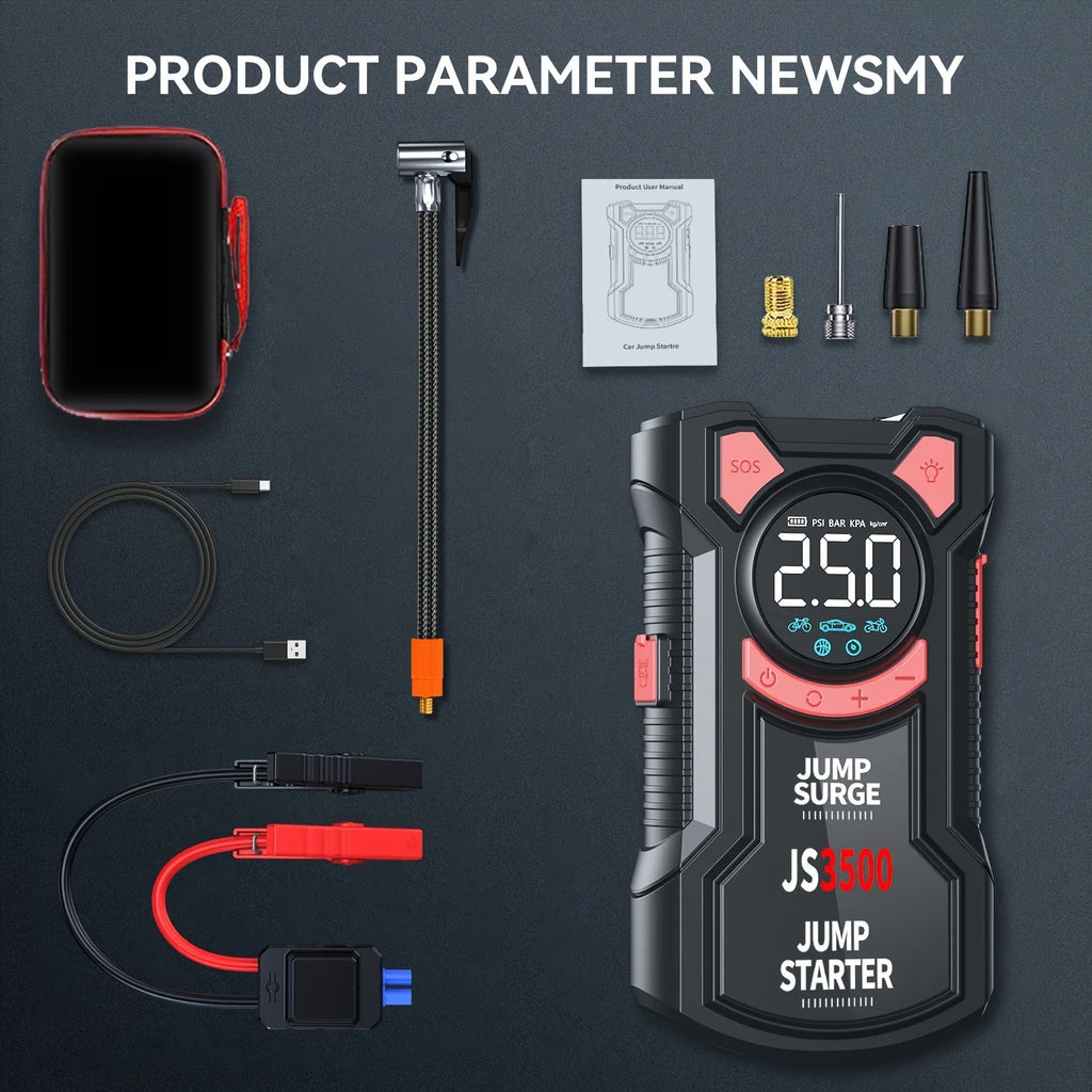 PAIVIROKU 5-in-1 Multifunctional Air Pump Jump Starter with Air Compressor 3000A Peak/150PSI Battery Jump Starter Digital Tire Inflator