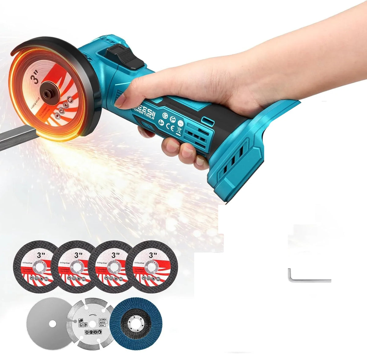 SEESII 3 Inch Brushless Angle Grinder 19000 RPM with 2pcs 21V 2.0Ah Batteries Cordless Mini Angle Grinder 7pcs Cutting Discs 210W Power Electric Grinder Tool for Metal Wood Polishing Rust Removal Repair Tool
