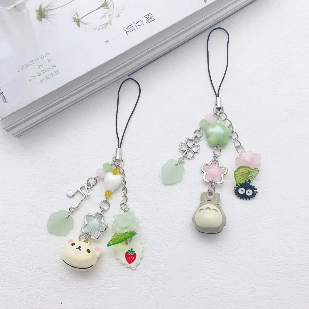 Handmade Beaded Cat Phone Charm Chain, Four-Leaf Clover Y2K Keychain and Bag Charm