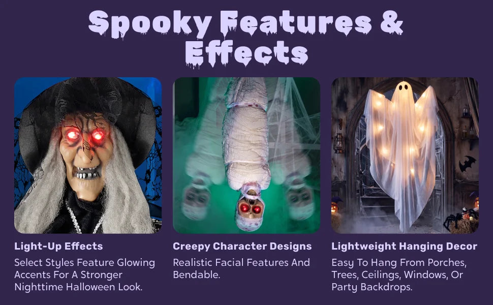Halloween Standing Ghost Pair with Warm LED Lights, 2 Pcs