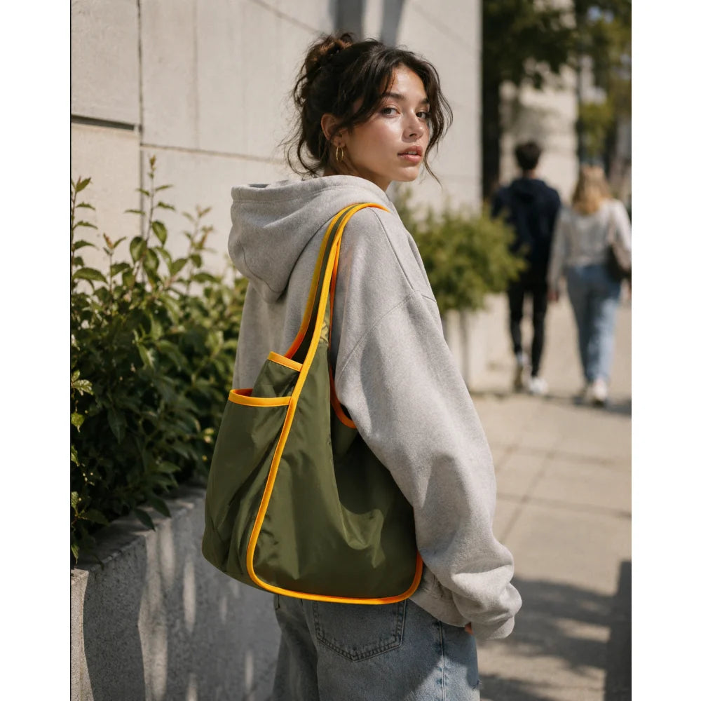 1pcs Drawstring Shopping Tote Bag for Groceries Travel Storage Reusable Eco-Friendly Lightweight Collapsible Design Reusable