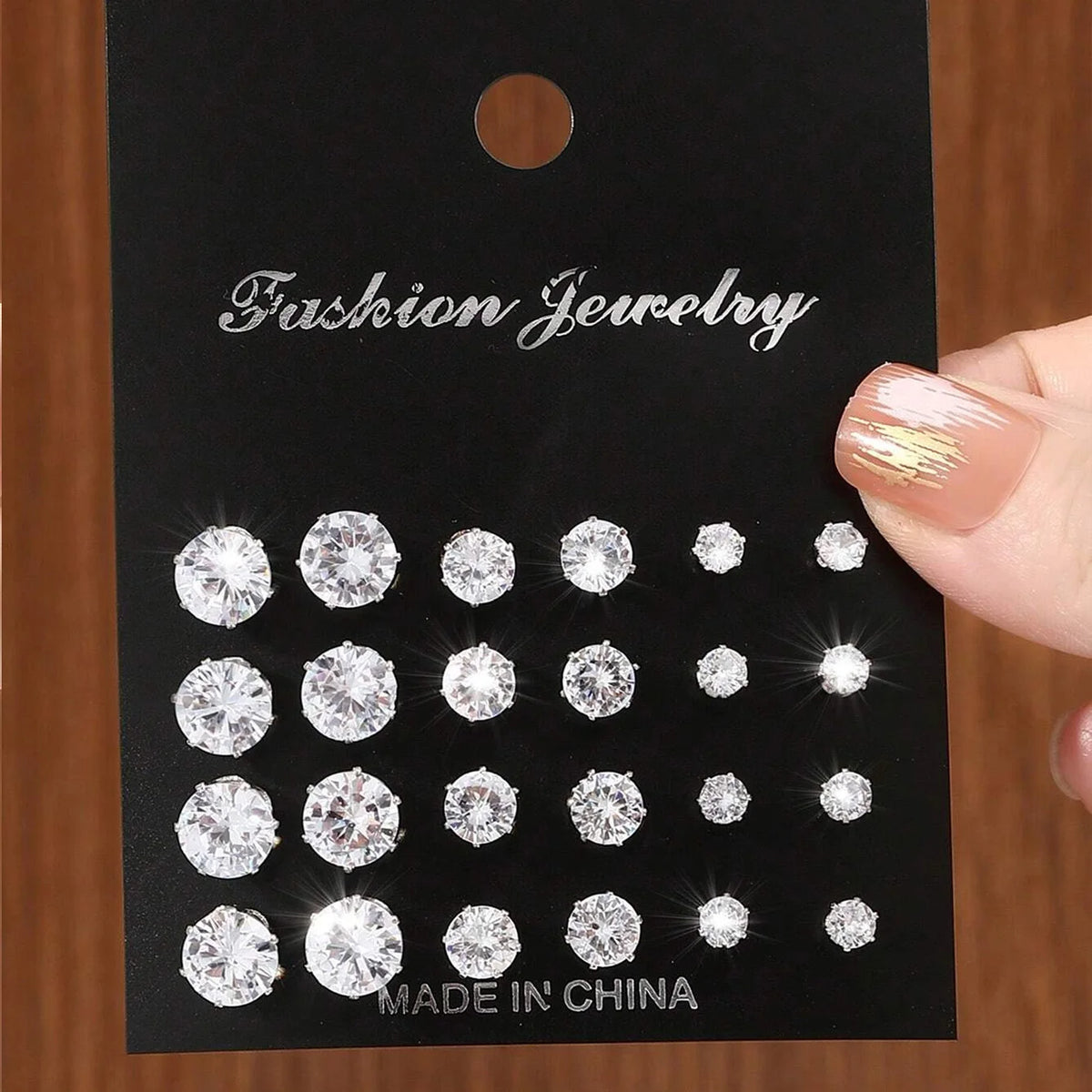 Cubic Zirconia Stud Earrings Set, 12 Pairs