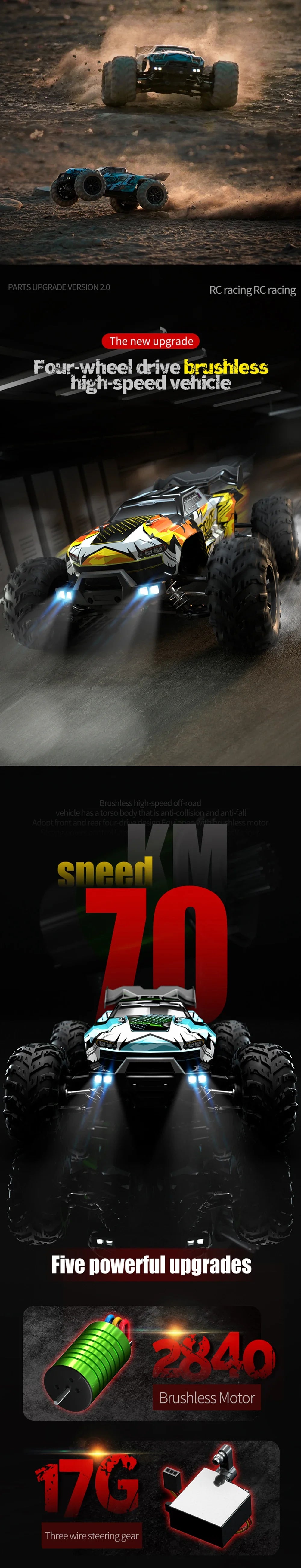 16102 Brushless 4WD RC Car with LED Lights
