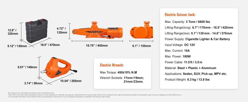 Electric Car Jack 3T Scissor Jack with Electric Impact Wrench 12V Portable Car Jack Lifting for SUV Truck Tire Change