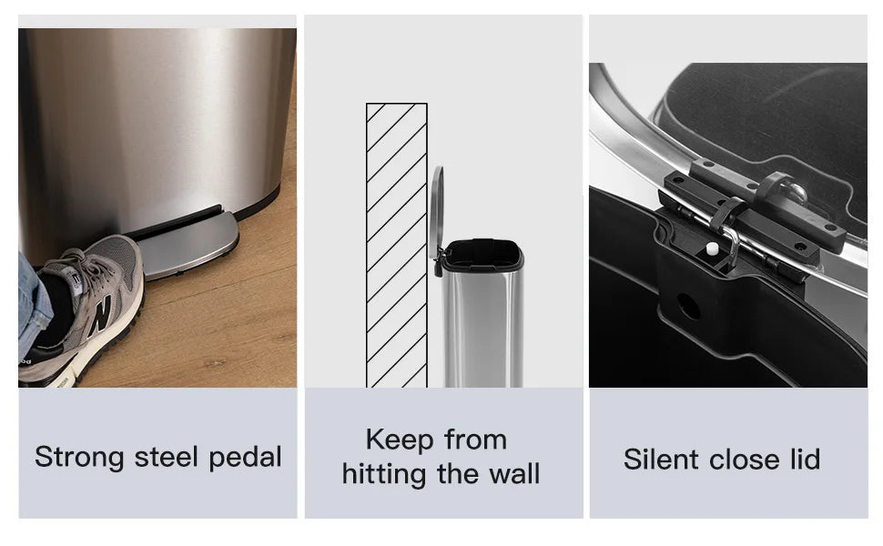 13 Gallon 50L Kitchen Step Trash Can with Lid Fingerprint-Proof Brushed Stainless Steel Garbage Bin for Office Bedroom Bathroom
