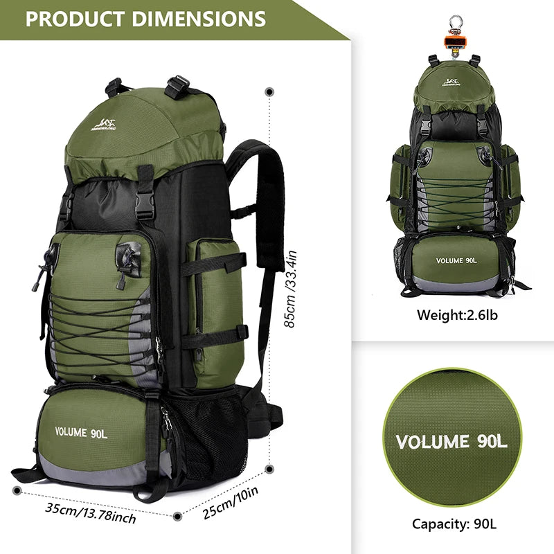 90L Large Camping Backpack Travel Bag Men's Women Luggage Hiking Shoulder Bags Outdoor Climbing Trekking Sports Rucksack Nylon