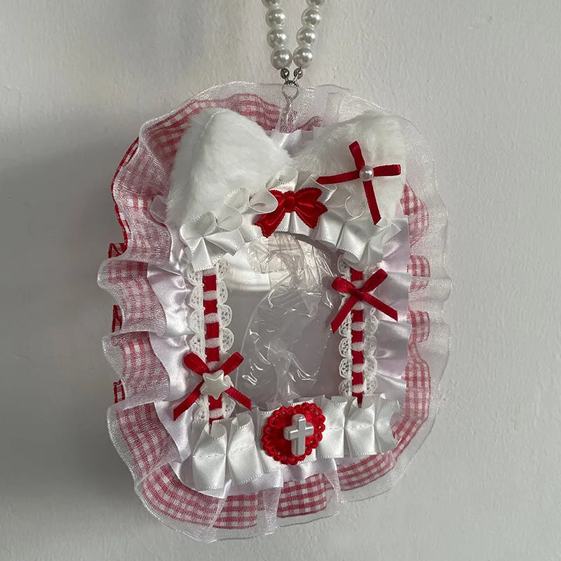 Plush Photocard Protector with Ribbon & Lace - Soft Card Sleeve for Toploader, Kpop Anime Idol Display Case, Cute DIY Holder for Fans Gift