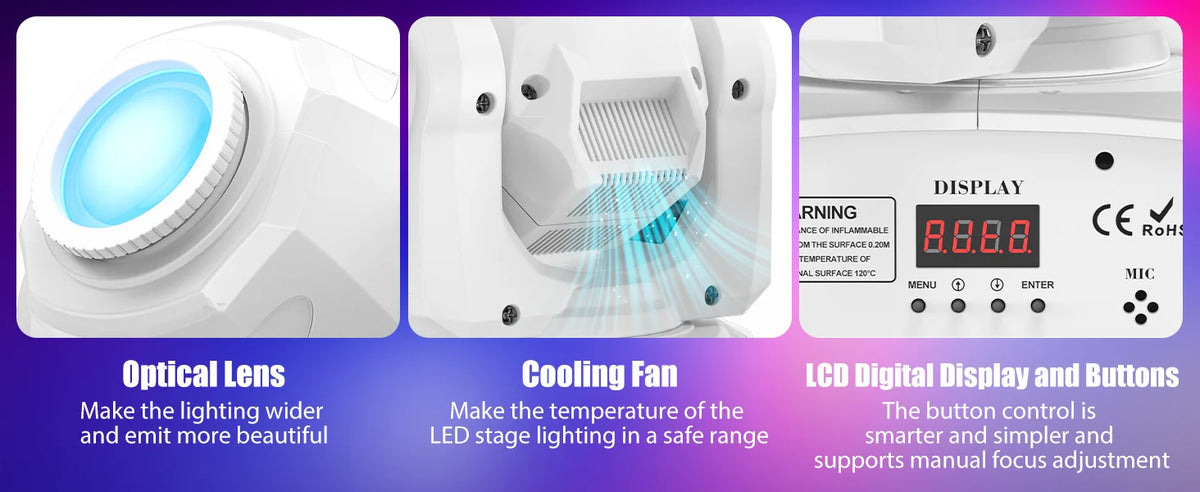 U'King 60W LED Moving Head Light White 4IN1 RGBW LED 7 Gobos Beam Stage Light DMX512 Remote Control for DJ Disco Show Party