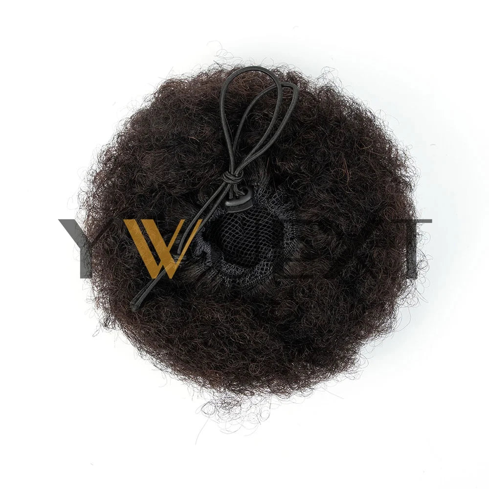 Kinky Curly Afro Puff Drawstring Ponytail, Human Hair