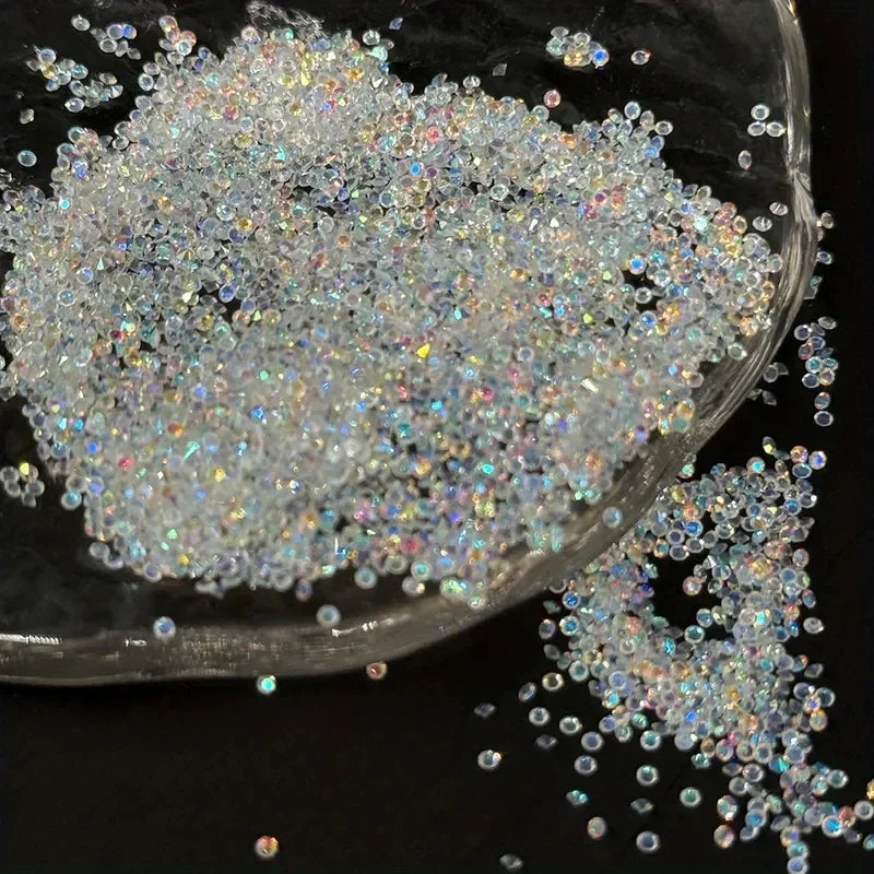 1Bag Aprox.1400Pcs Mini Nail Rhinestones Micro 1.2mm Nail Sand Pixie Crystals Iridescent AB Bling Tiny Sugar Beads Nail Charms