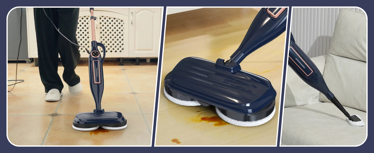 VM6 Steam Mop Cleaner with Rotating Mop Pads 1300W Powerful Floor Steamer 10 in 1 Lightweight Spin Mop High Temperature with Steam Blaster Technology