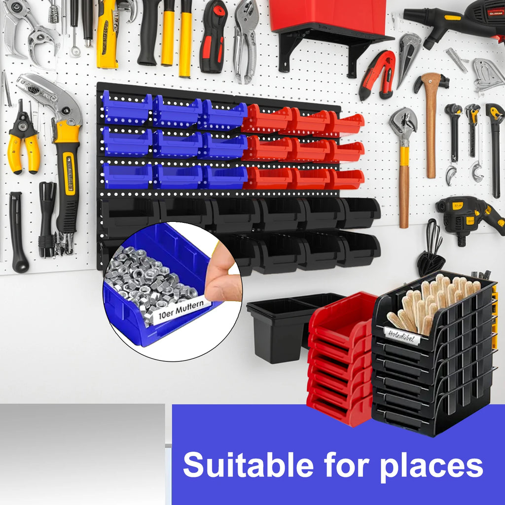 30pcs Wall-Mounted Storage Bins Set Wall-Mounted Storage Rack System Organizer Garage Plastic Shop Tool For Men'S Gift Duty Gara