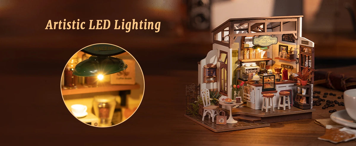 Rolife DIY Mini Dollhouse No 17 Cafe Model Kits DIY Coffee Shop Dollhouse Kids Miniature Fantasy Doll House Wooden Kit Toy