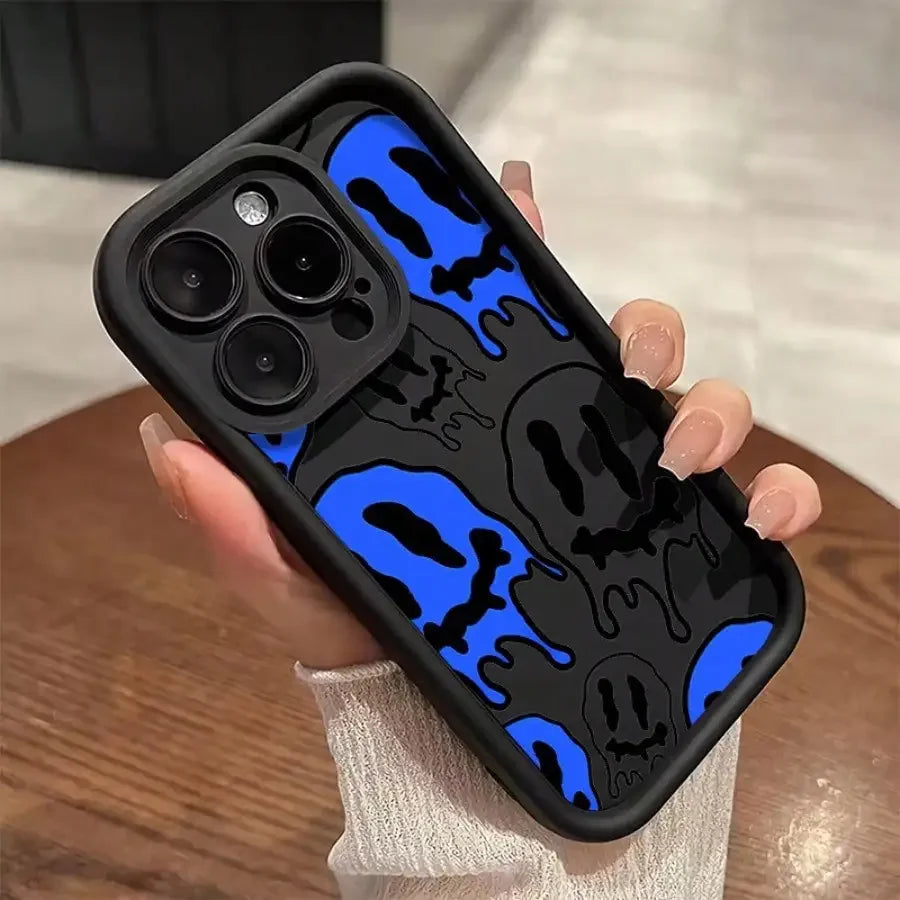 Soft Blue and White Phone Case with Black Bumper for iPhone 11-17 Pro Max