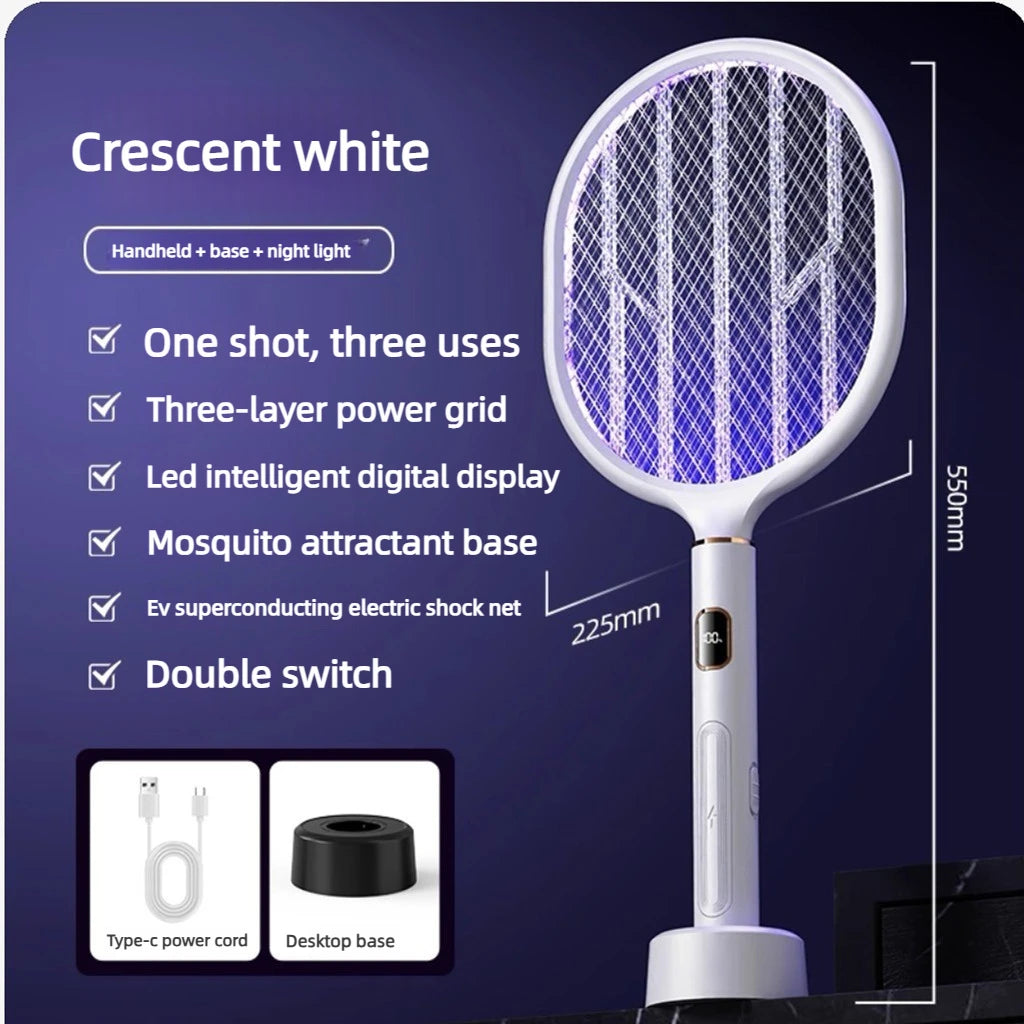 3 In 1 Electric Mosquito Swatter Mosquito Killer Lamp Killer Insect Killer 3000V Type-C Rechargeable Mosquito Killer Fly Killer
