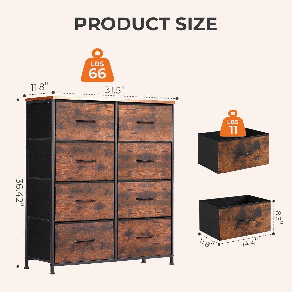 Fabric 8-Drawer Dresser Storage Cabinet
