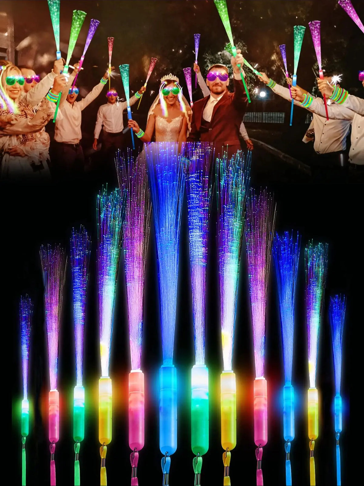 60pcs Colorful LED Glow Fiber Optic Fluorescent Sticks, Party Wands, Batons, DJ Flashing Glow Sticks, Bulk Foam Glow Sticks, Col