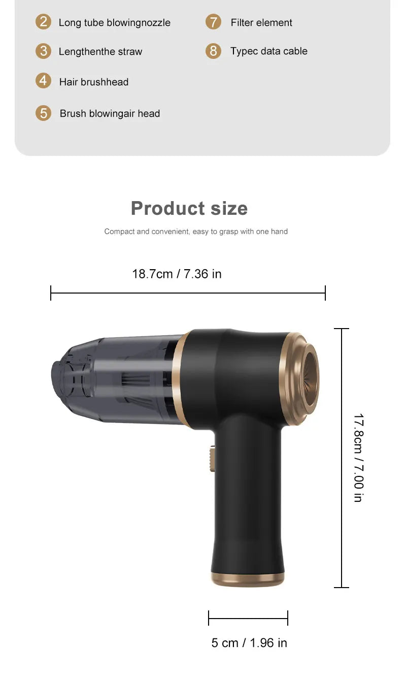 2-in-1 Cordless Car Vacuum and Air Blower, High-Power Handheld Cleaner for Car and Home