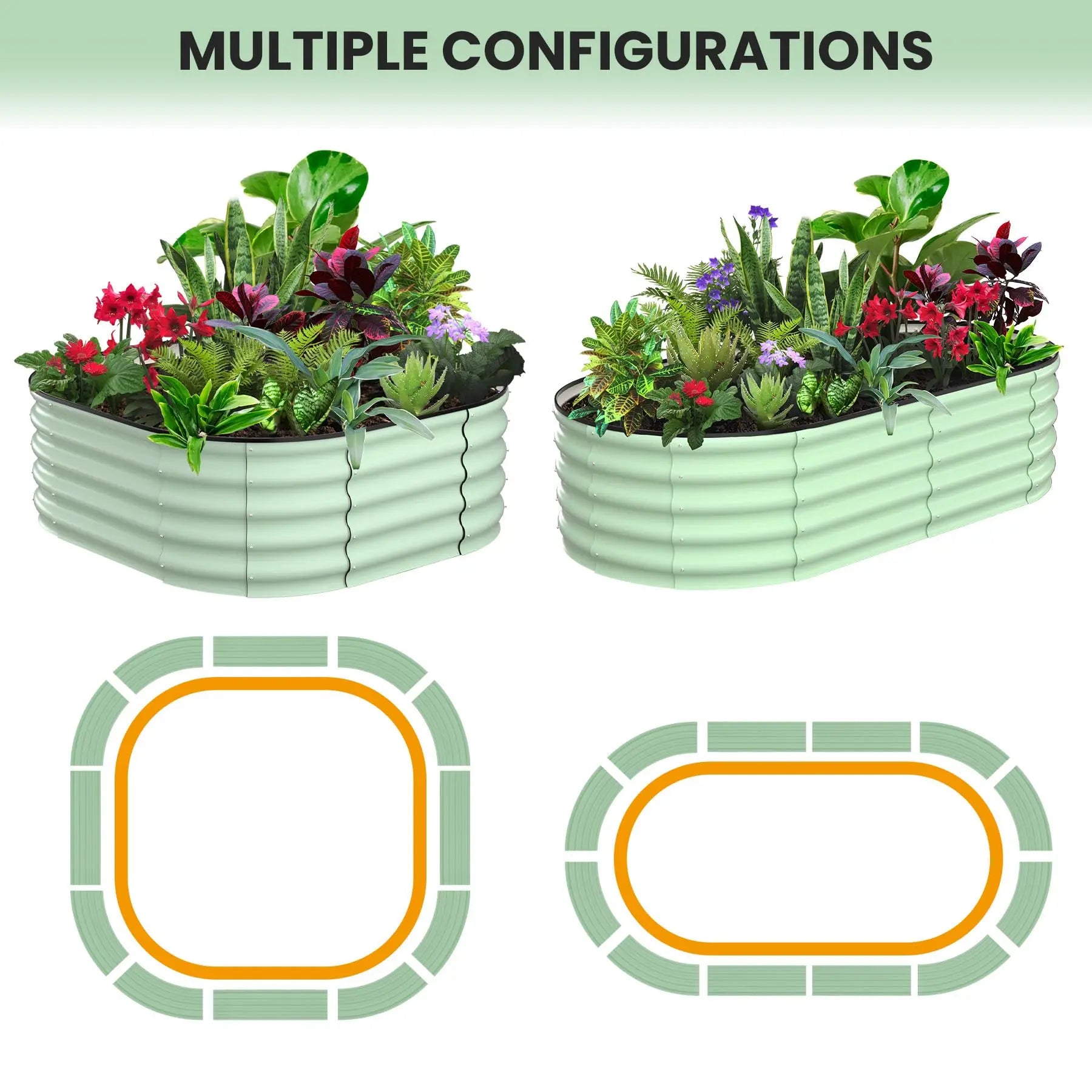 2-Pack Oval Galvanized Steel Raised Garden Bed Open Base Safety Edge Metal Planter Box Raised Beds for Vegetables Flowers Herbs