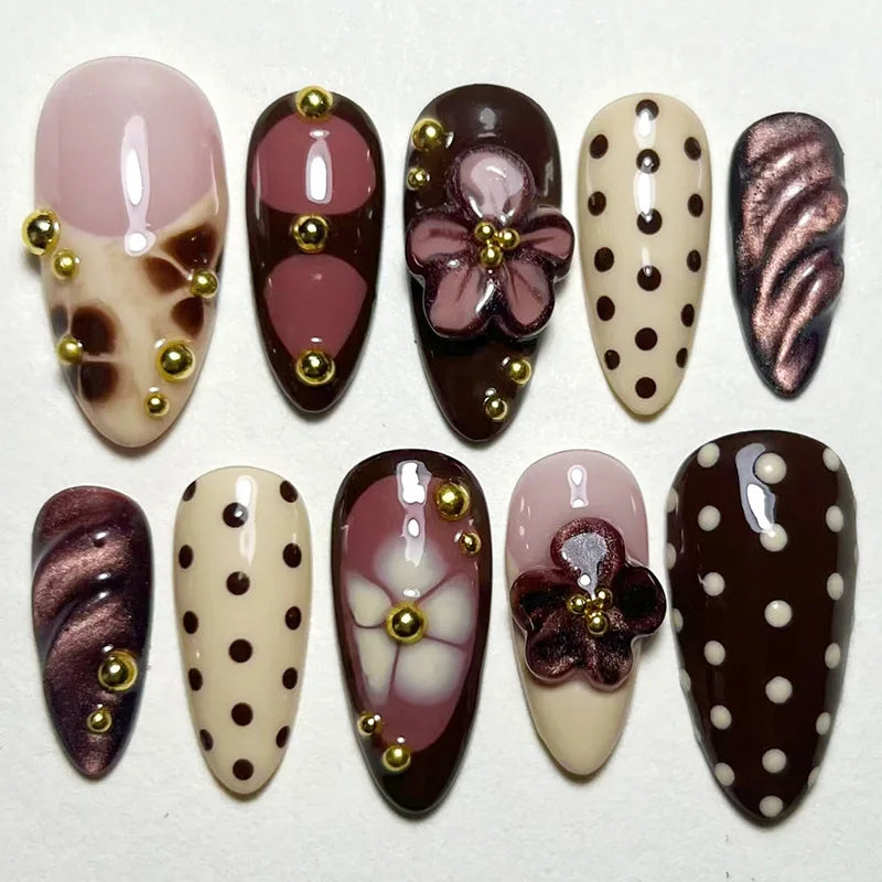 24Pcs Almond Press On Nails, Full Coverage False Nails (Random Style)