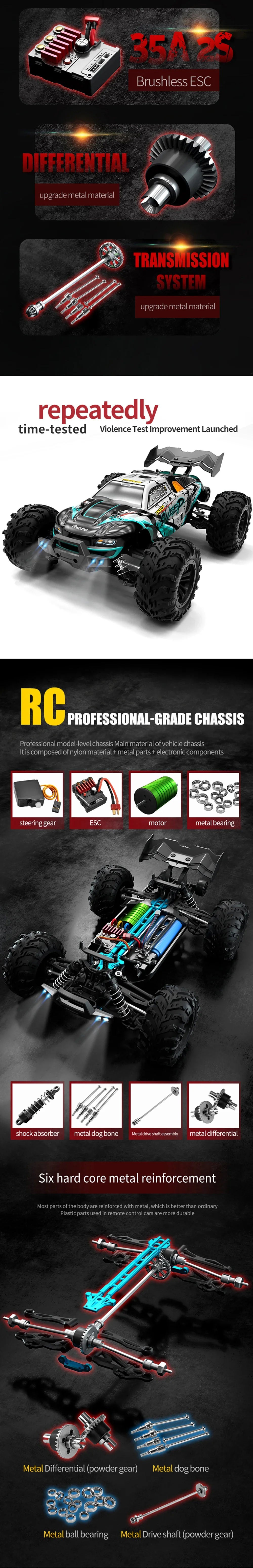 16101 Pro 1:16 75KM/H 4WD RC Car With LED Light 2.4G Remote Control Cars High Speed Drift Monster Truck for Children Gift