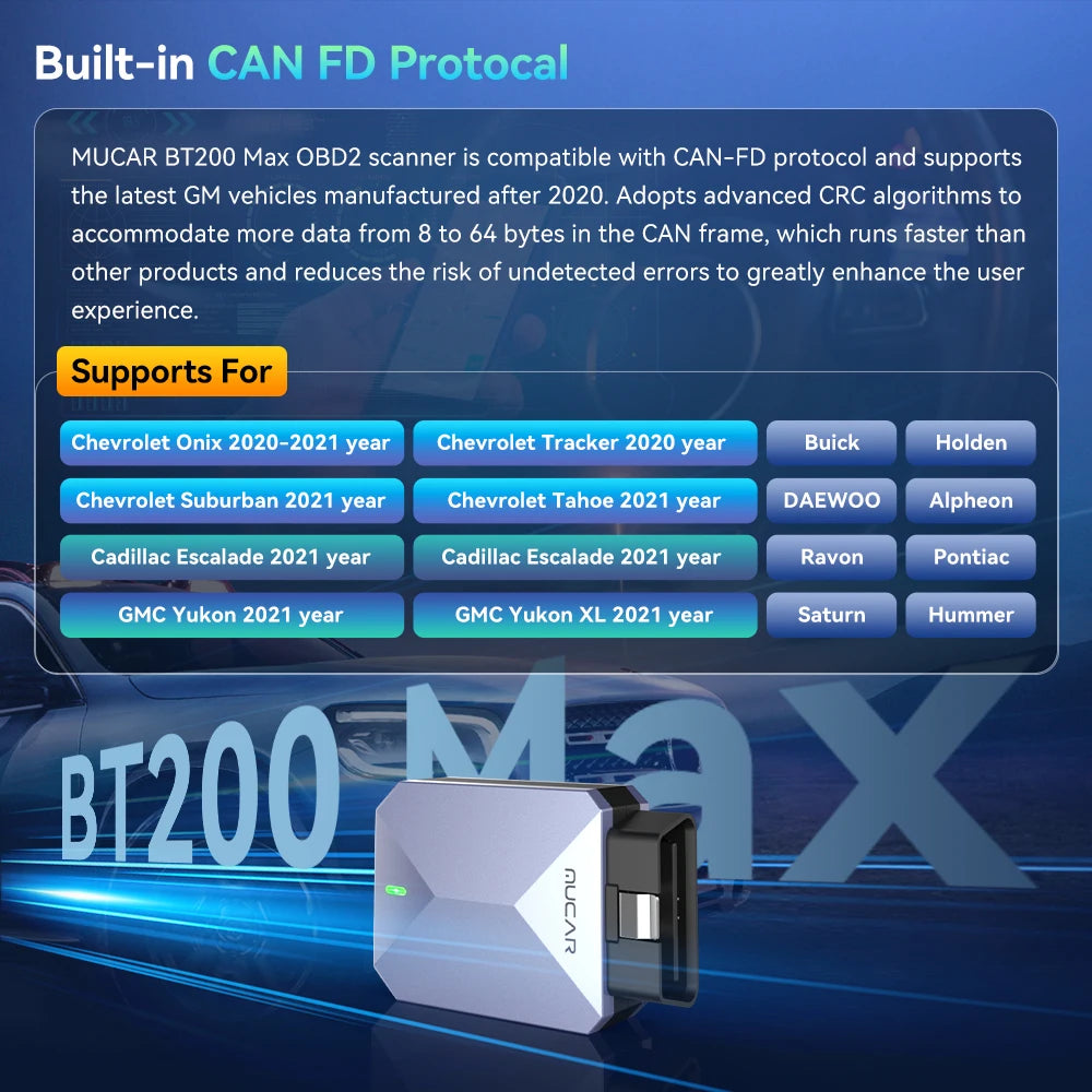 MUCAR BT200 MAX Auto OBD2 Scanner ELM327 CANFD Bidirectional Tool 15 Reset Full System Diagnose Code Reader Free Update for Life