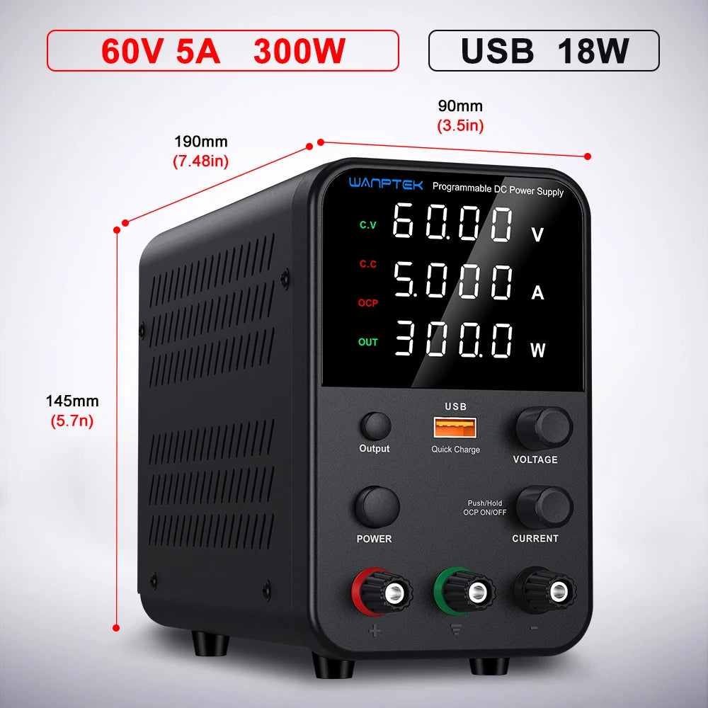 Wanptek Adjustable DC Lab Power Supply 30V 10A, Multi-Range Bench Power Source