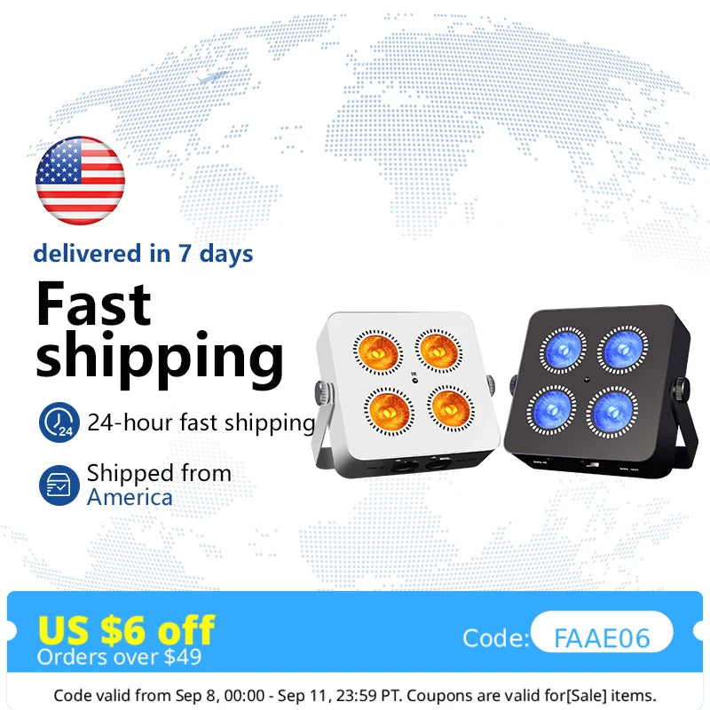 RGBWA UV 6in1 LED Battery Powered Wash Par Light 4x18W Supports DMX ControlMini Battery Operated Party & Wedding Light