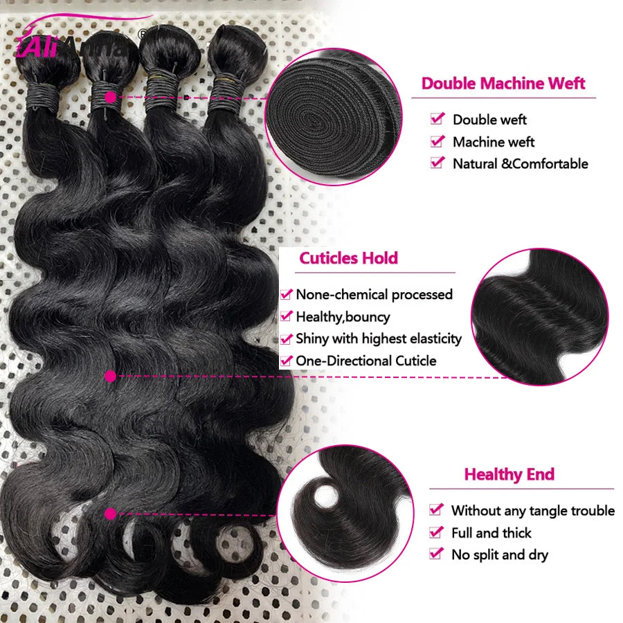 Body Wave Human Hair Bundles with 4x4 Closure