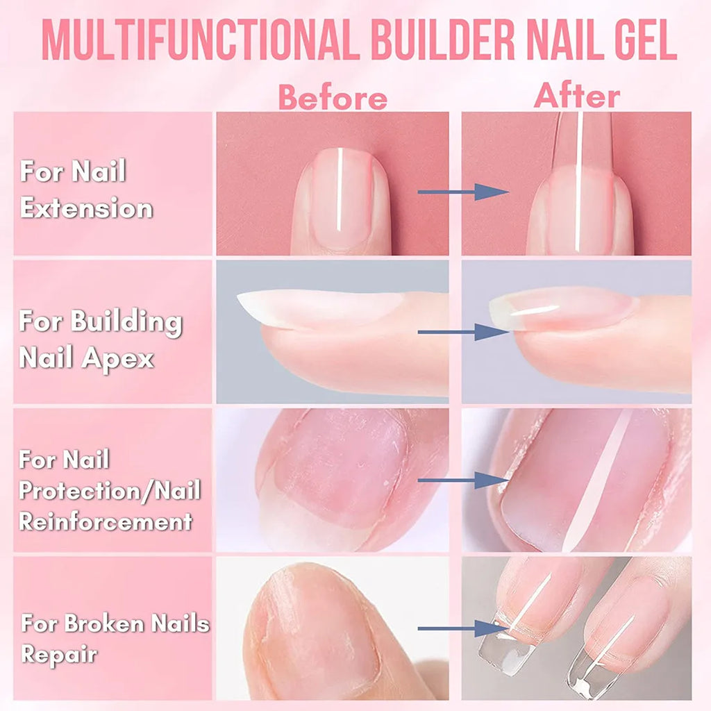 Makartt 5-in-1 Builder Gels Nail Gel Extension Nail Strengthen & Nail Repair Base Coat Nail Polish Soak Off UV/LED Lamp Needed