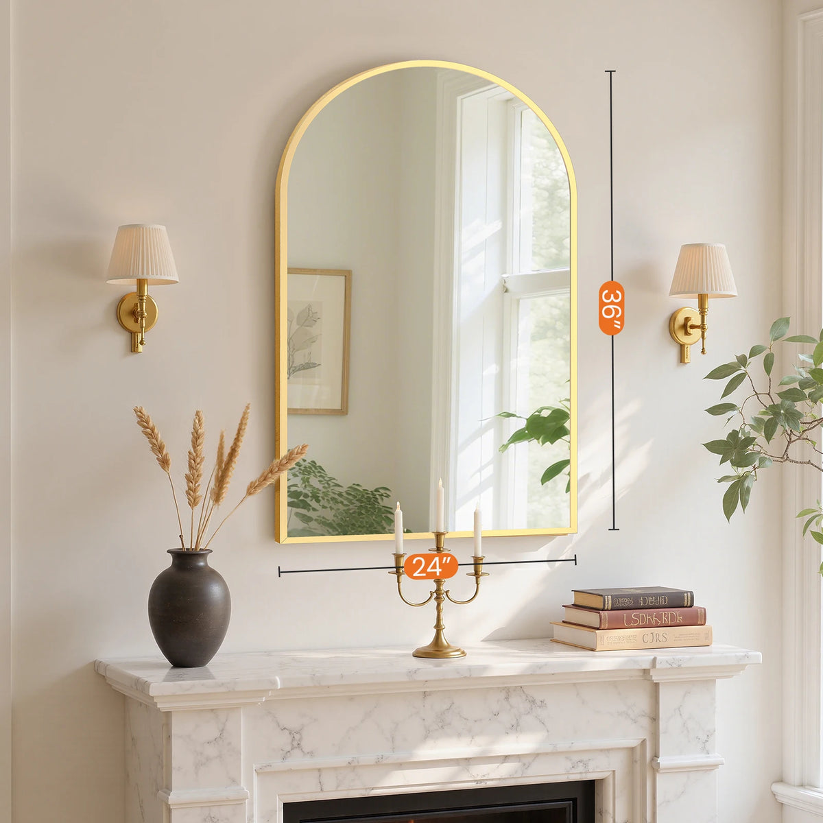 MCQ Arched Bathroom Mirror Over Sink Wall Mounted Aluminum Alloy Frame Horizontal Vertical Hanging Modern Vanity Mirror for Home
