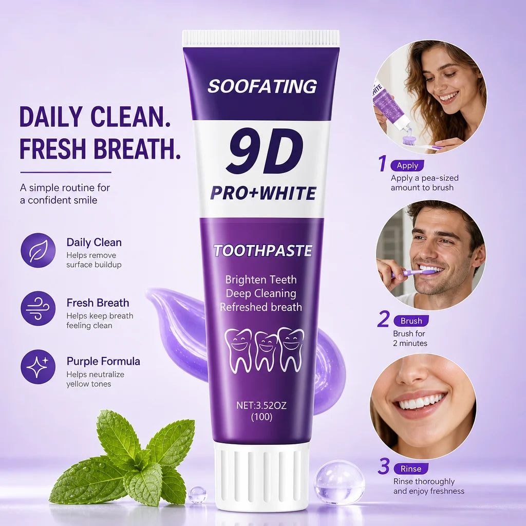 PRO+WHITE Whitening Toothpaste 8D 9D Deep Cleaning Breath Freshener Oral Care 2 X 100g