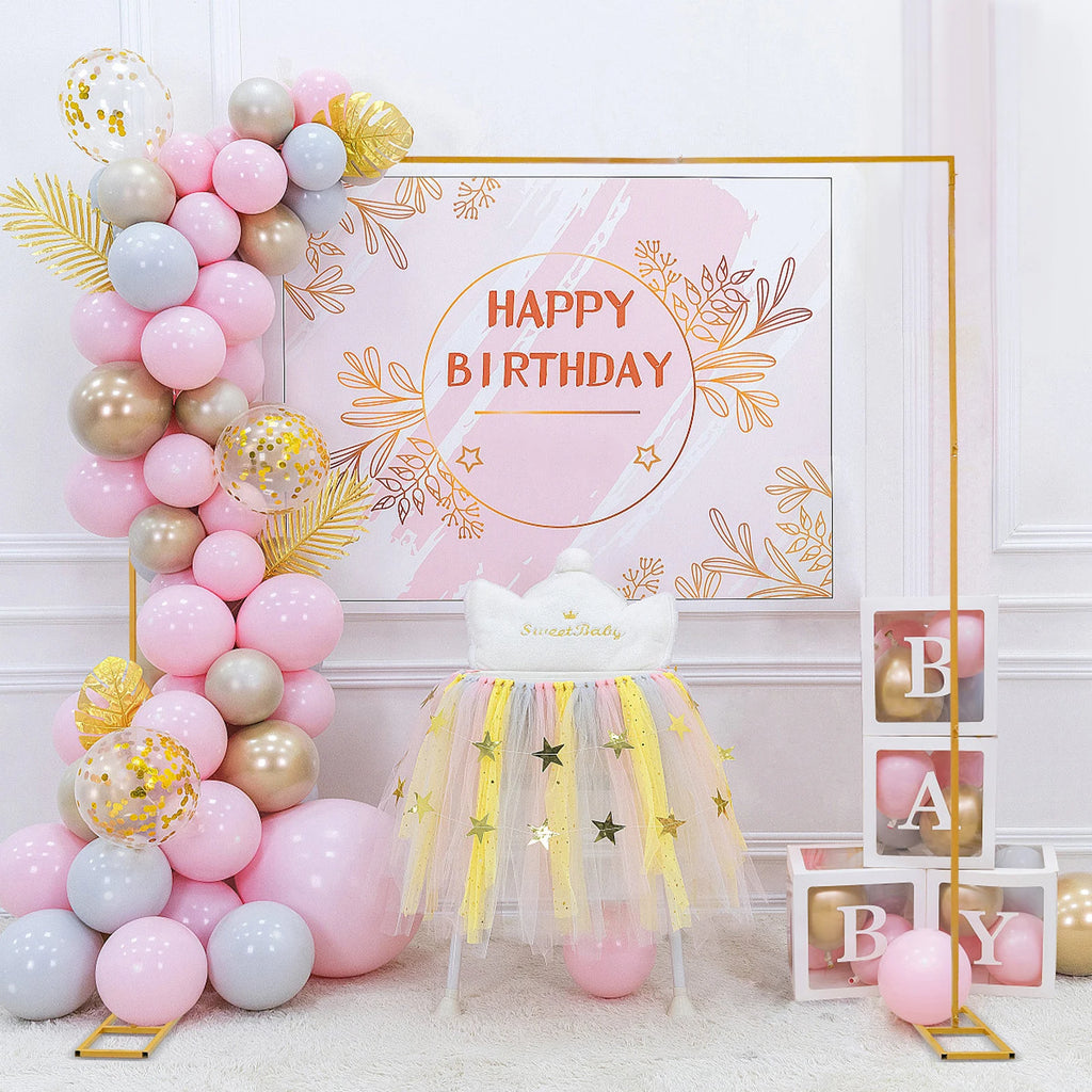 3m Adjustable Gold Square Wedding Arch Stand with Base, Heavy Duty Metal Backdrop Frame for Ceremony Party Decoration