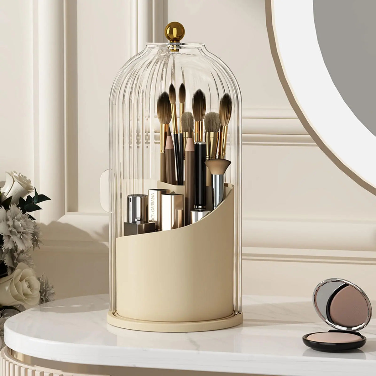 360-Degree Rotating Makeup Brush Holder with Dustproof Lid