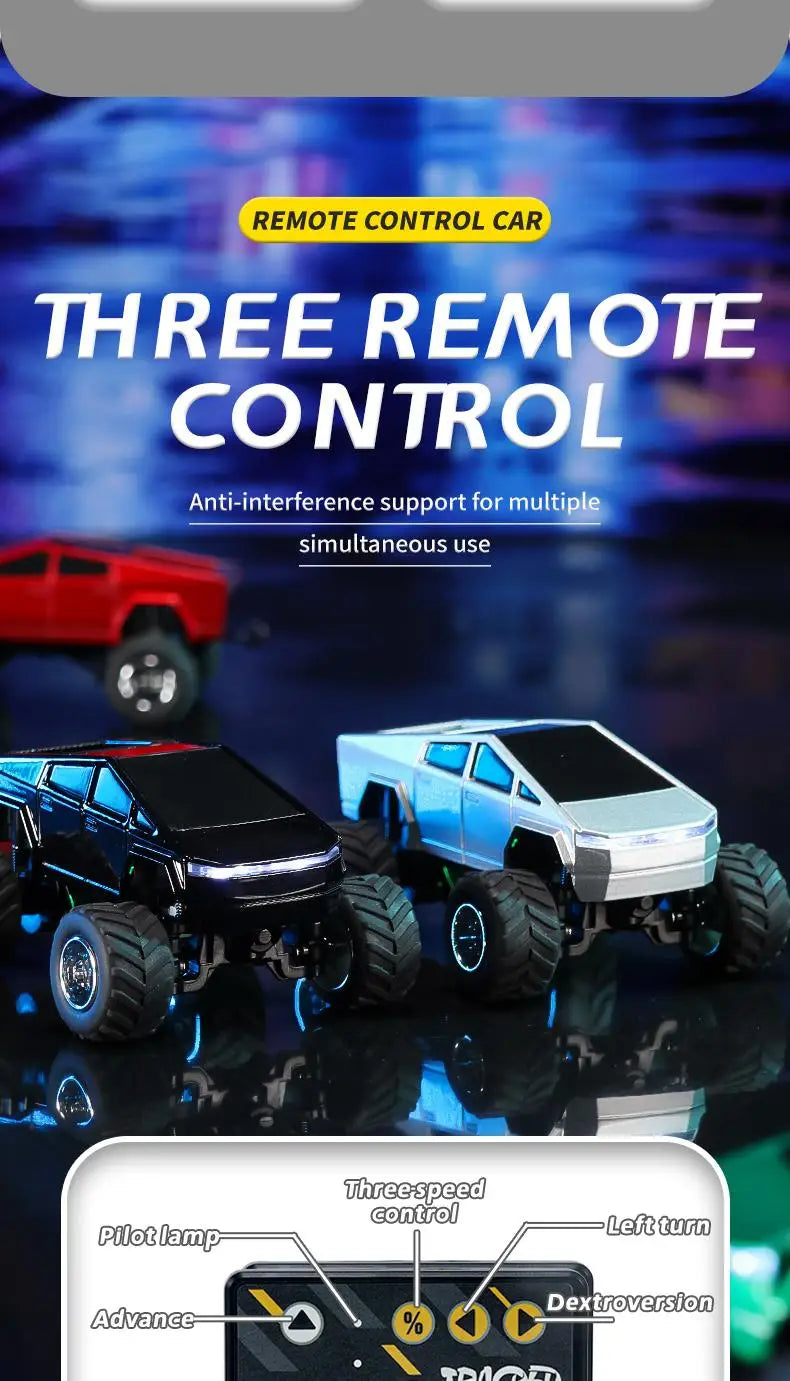 Hotfree 1/64 Mini RC Monster Cybertruck, All-Terrain Metal Off-Road Pickup with Trailer, 2.4GHz Remote & App Control, USB-C Rechargeable, Big Wheel Racing Toy, Perfect Birthday Christmas Gift for Kids, Boys & Collectors