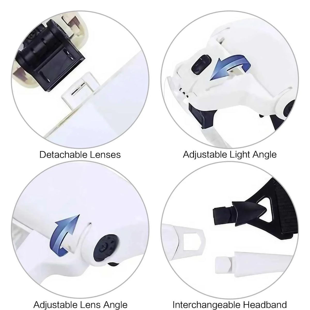 LED Head Magnifier with 5 Lenses 10X to 35X Adjustable Focus Hands Free Loupe for Precise Work Ideal for Crafts and Close Detail Magnification Glasses for Hobbyists and Professionals Lightweight Comfortable Wear