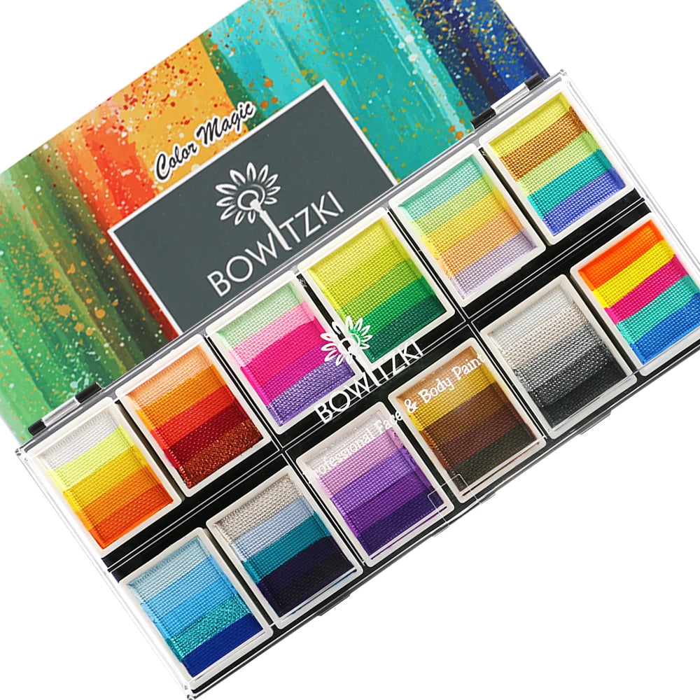 Bowitzki Professional Colorful Dream Gradient Face Paint And Body Paint 12x10gm One Stroke Split Cake Rainbow Halloween
