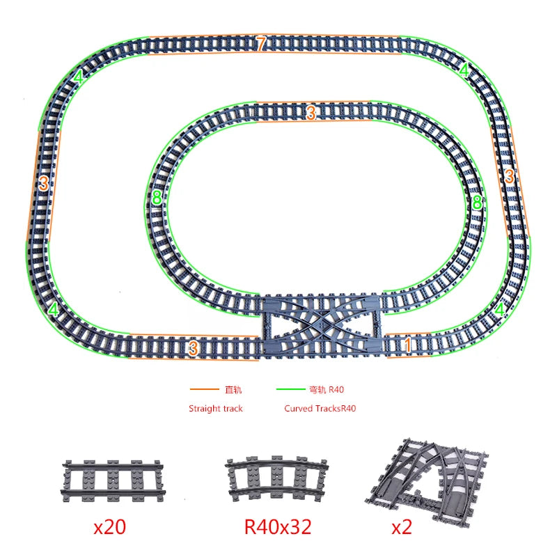 MOC 110pcs 25 Styles City Train Tracks Set Single Slip Switch Crossings Rails Bricks Building Blocks Technical Toys for kids