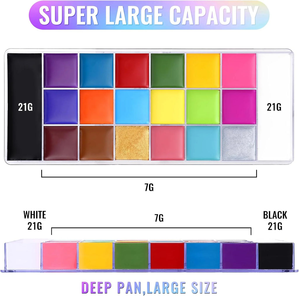 UCANBE Athena Face Body Paint Palette 20 Colors Large Black White Professional Flash Tattoo Halloween Makeup Painting Kit 168g