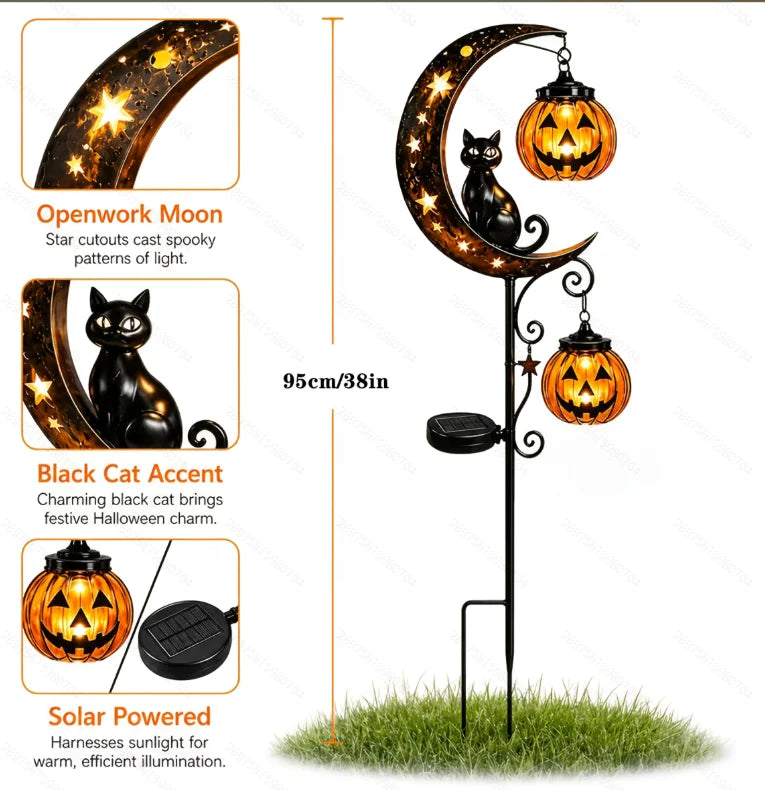 Halloween Solar Garden Stake Lights, Black Cat and Pumpkin LED Path Lights