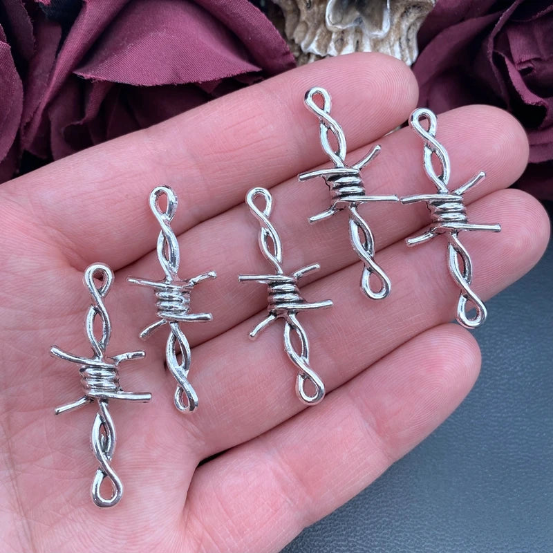 10-Piece Gothic Barbed Wire Thorn Charms 40x17mm, DIY Jewelry Making Pendants