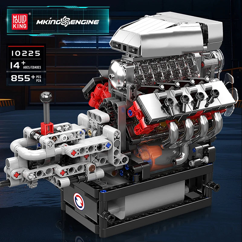 Mould King 10225 Technical Engine Toys The Motorized V8 Car Engine Building Block Assembly Engine Brick Set Kids Christmas Gift