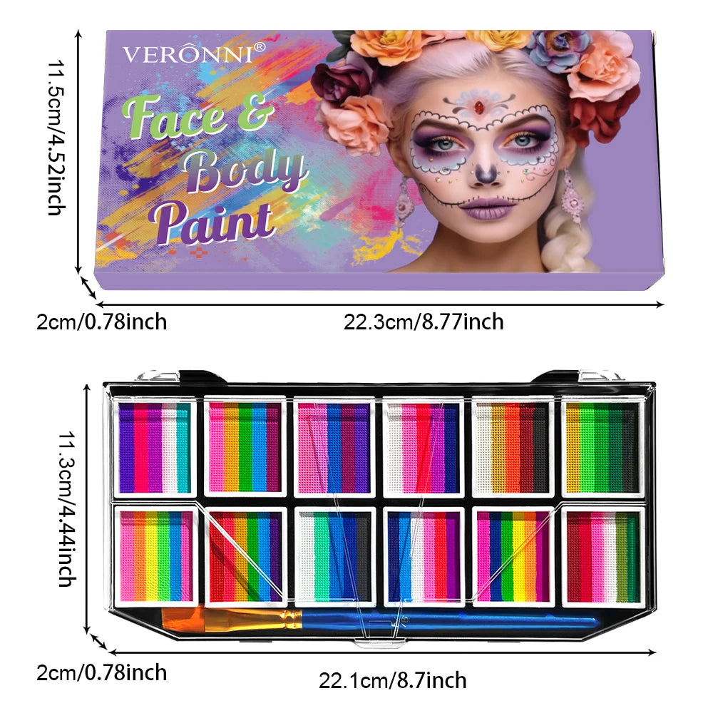12 Colours Water-Soluble Rainbow Palette Children's Face Body Paint, Halloween Stage Makeup Body Paint Pigments Face Makeup