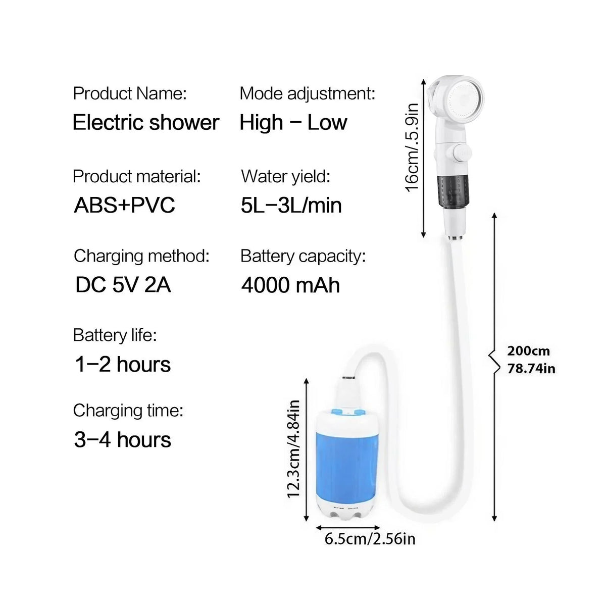 Outdoor Shower Portable Handheld Rechargeable Gentle Pet Bath Sprayer for Dogs and Cats Versatile Water Pump for Car Wash Garden Watering and Flower