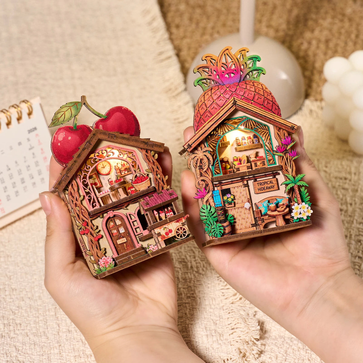 Fridge Magnet DIY Book Nook Kit 3D Puzzle Toy Dollhouse Shop Animal Mini House Furniture Creative Assembly Model Decoration